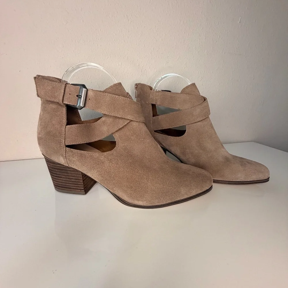 Sole Society Taupe Suede Cutout Ankle Booties